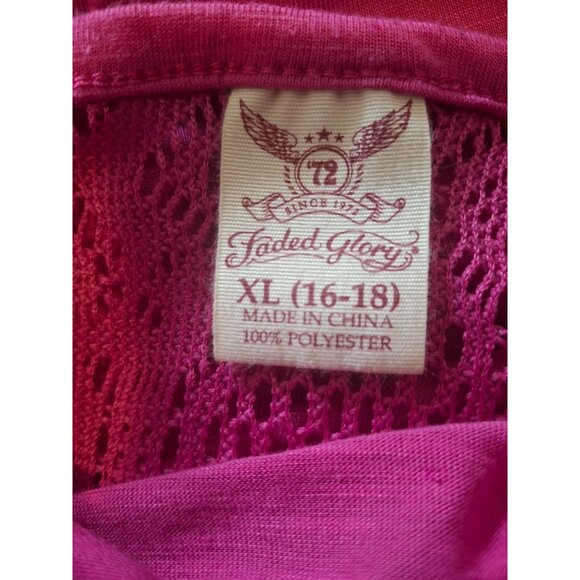 Faded Glory Womens Top XL Pink Rolled Short Sleeve Lace Back Butterfly Print Y2K - Picture 4 of 8